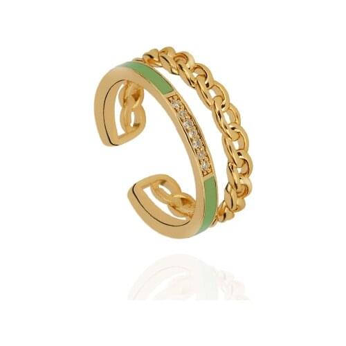 TIRIM Color Oil Zirconia Chain Double Line Clasic Vintage Style Resizable Rings Jewelry for Girls and Women Colorful