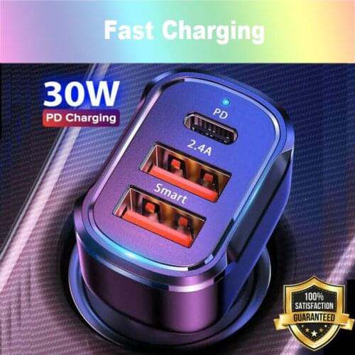 Dual USB Fast Charge Adapter for iPhone 12 11 Pro Max 30W PD Type-C Car Charger USB Charger For Xiaomi Mobile Phone