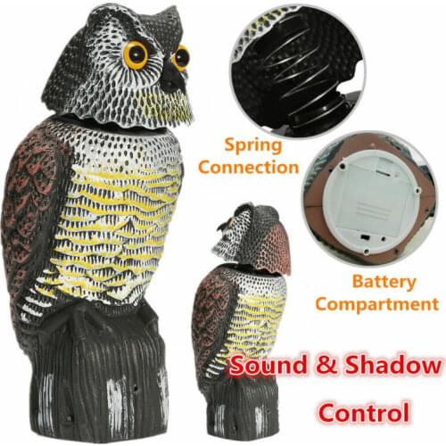 Hot Sale Realistic Bird Scarer Rotating Head Sound Owl Prowler Decoy Protection Repellent Pest Control Scarecrow Garden Yard