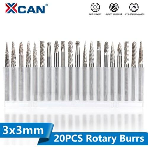 XCAN Tungsten Carbide Rotary Burrs 3x3mm Rotary Tools Accessories Singe Cut and Double Cut Rotary Files