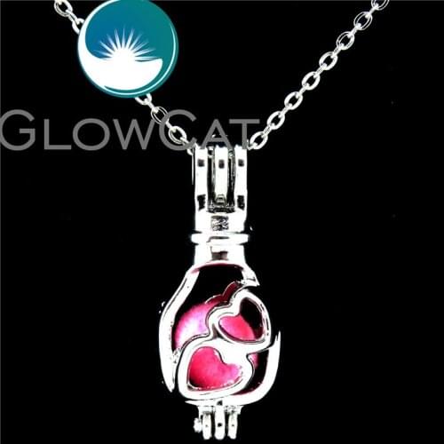 GLOWCAT K539 Wishing Drifting Bottle Beads Cage Aromatherapy Oyster Pearl Cage Locket Necklace 18" Stainless Chains Lover Gift