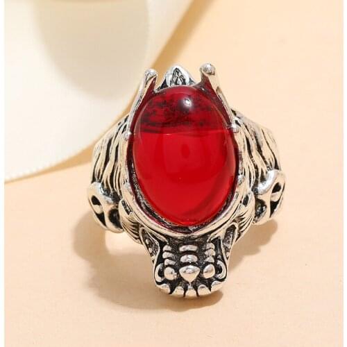 Retro Individuality Rings For Women Men Accessories For Nightclubs&Bars Personality Dragon Loong Red Stone Ring Fashion Jewelry