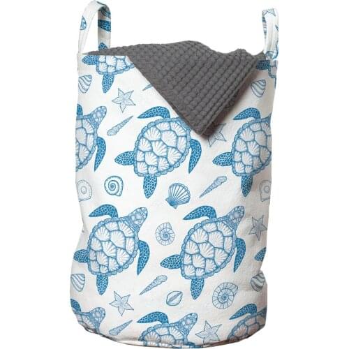 Turtle Laundry Basket Blue Colored Aquatic Sea Animal Motif Organizer for Clothes Underwear Socks Toys Wash Bag & Home Storage