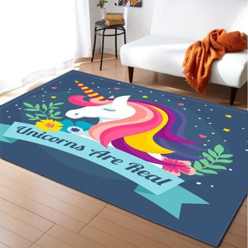 Unicorn 3D Printed Carpet Living Room Bedroom Area Carpet Soft Flannel Cartoon Kids Room Play Crawl Floor Mat Decorative rug