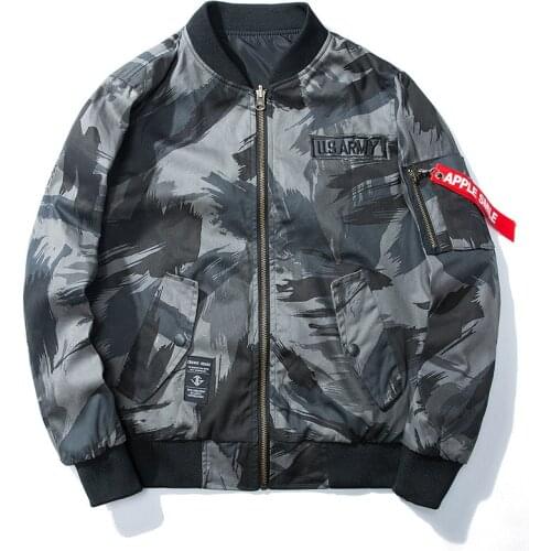 Spring Autumn Mens Clothing Bomber Jacket Reversible two-sided Camouflage MA1 Flying Pilot Jackets Coat Gray Baseball Outerwear