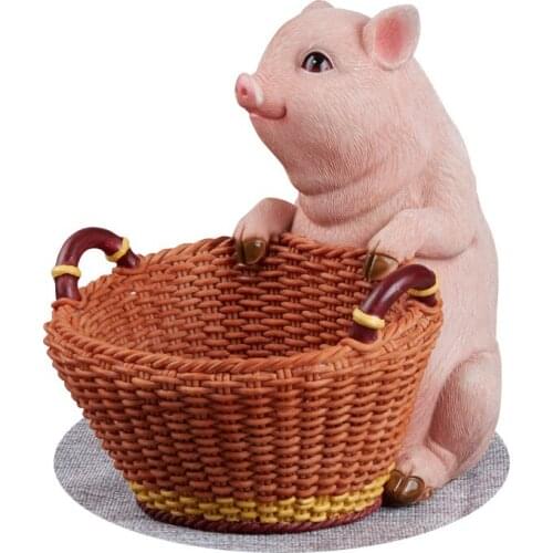 CUTE CARTOON PIG RESIN STORAGE BOX FUN PIG KEY REMOTE CONTROL LIVING ROOM DECORATION STORAGE BASKET
