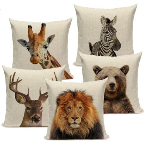 Animal Series Cushion Cover Home Decor Tiger Elephant Monkey Throw Pillows Covers Linen Pillowcase for Sofa Decoration
