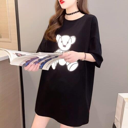 2021 summer new Korean version of large size womens loose short-sleeved t-shirt printing round neck half-sleeved top T-shirt