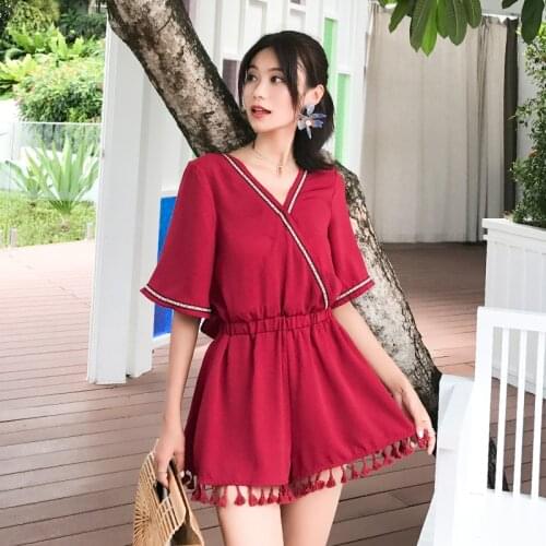 New arrival fashion temperament comfortable beach jumpsuit elegant work style high quality vintage v-neck playsuit jumpsuit