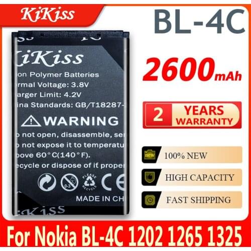 Original KiKiss 2600mAh BL-4C BL4C Cell Phone Battery For Nokia 6100 6125 6136 6170 6300 7705 7200 7270 8208 BL 4C Battery
