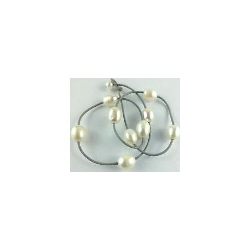 Handmade Pearl Jewelry 10-12MM Natural White Freshwater Pearl Grey Thread Nearly Round 18'' Necklace