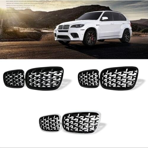 A Pair Diamond Grills Meteor Style Replacement Grille Car Front Bumper Grill For BMW E70 E71 E72 X5 X6 2007-2013 Car Accessories