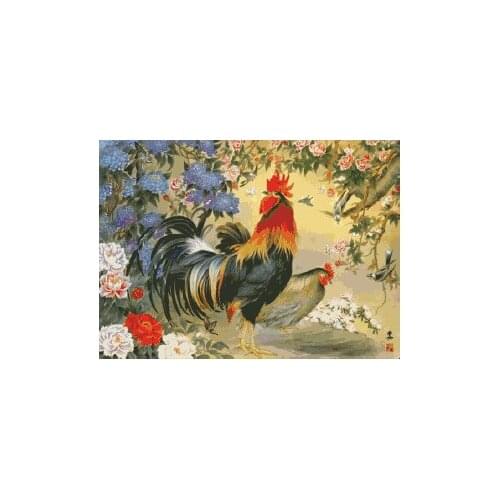 Cock Rooster hen Heralds of Dawn Top Quality Embroidery Needlework 14CT Unprinted Art Cross Stitch Kits DIY Handmade Decor