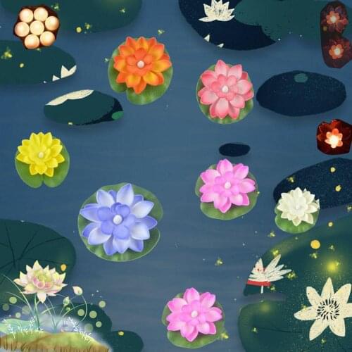 Floating Lotus Shape Night Light for Pool Water Decoration Prop