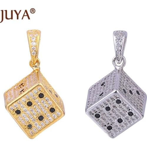 High Quality Solid Cube Dice Pendants Solid Copper Inlaid Zirconia Charms Pendant For DIY Necklace Making Jewelry Accessories