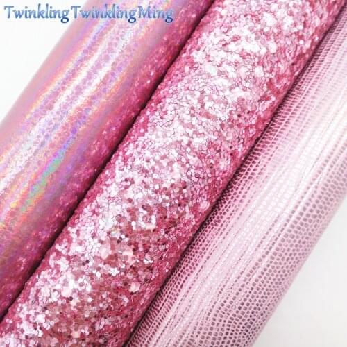 PINK Glitter Fabric, Lizard Faux Leather Fabric, Iridescent Synthetic Leather Sheets For Bow A4 8"x11" Twinkling Ming XM317