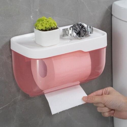 Self-adhesive Tissue Box Bathroom Toilet Paper Holder Dispenser Phone Holder
