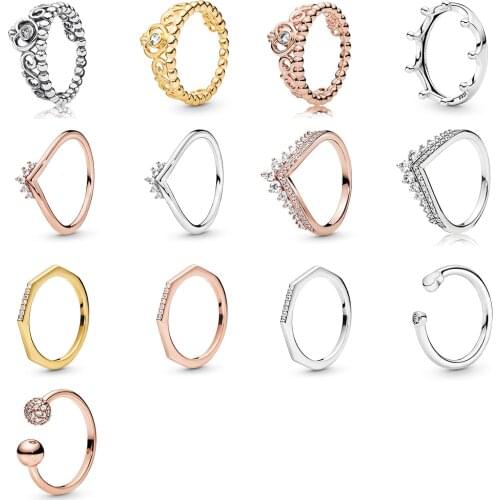 Silver Color Ring Charms Ice Snowflake Crown Rose Gold Round Balls Ring For Women Party Birthday Jewelry