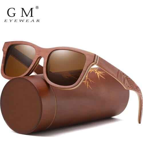 GM Retro Brown Skateboard Wood Sunglasses Men Bamboo Sunglass Women Brand Mirror UV400 Square Sun Glasses Male Shades Glasses
