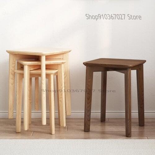 All Solid Wood Stool Household Adult Chair Square Stool Living Room Dining Table Stool Creative Makeup Stool High Bench