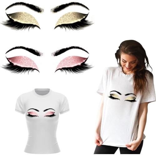 Beauty Eyes Heat Transfer Patches Iron On Clothing Fashion Clothes Iron Stickers DIY T-Shirt Thermo Patches Stripe On Clothes