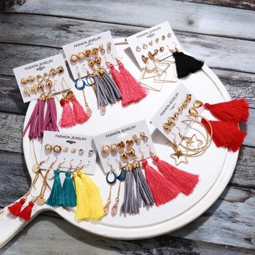 Vintage Tassel Acrylic Crystal Earrings For Women Bohemian Earrings Set Stud Earring 2020 Brincos Female Fashion Ear Jewelry