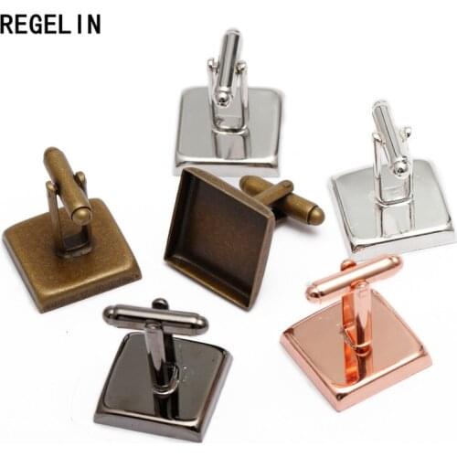 REGELIN 10pcs/lot Square Cufflink Settings Spacer Blank Base Bezel Trays Cobochon Cameo Cufflinks DIY Jewelry Making Cufflink