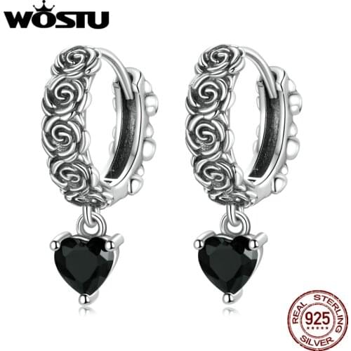 WOSTU 925 Sterling Silver Halloween Vintage Dark Night Rose Heart Love Drop Earrings For Women Party Earrings Jewelry CTE535