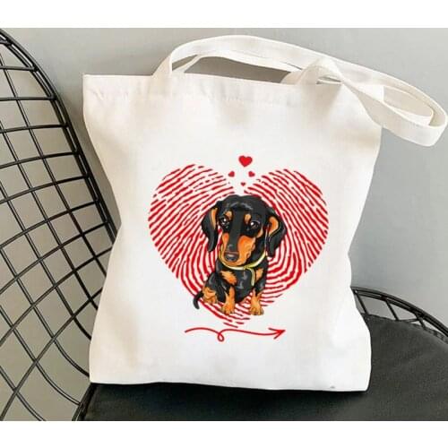 Ladies Handbags Shoulder Bags Casual Handbag Women Eco Canvas Bag Dachshund Love Pattern Printed Cute kawaii Pet Animal Bag