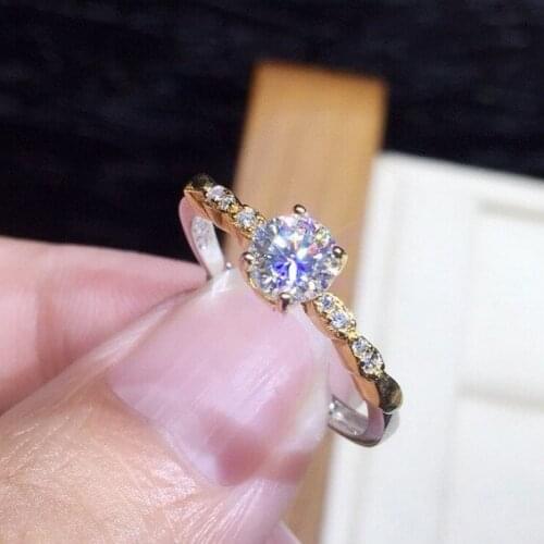 2021 Real 925 Sterling Silver Simple Diamond Charm Gold Color Finger Rings for Women Engagement Fine Jewelry Gift for Wedding