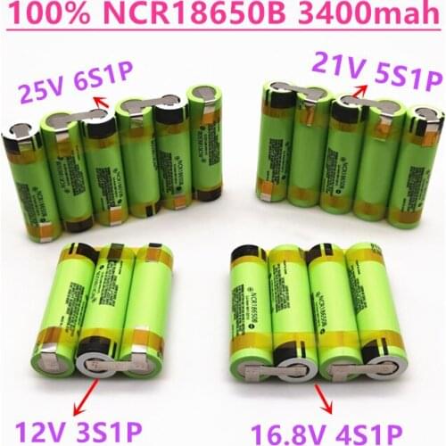 100% Original NCR18650B 12V 16.8V 21V 25V Battery Pack NCR18650B 3400mah 20A Discharge Current for shura screwdriver battery