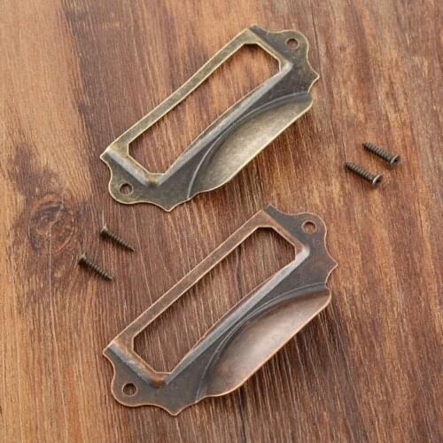 4pcs 90*43mm Alloy Label Pull Frame Handle File Name Card Holder Knob w/screws Label Tag 90*43mm Antique Bronze/Red Copper
