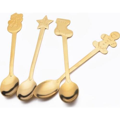 4pcs/set Small Stainless Steel Christmas Tableware Coffee Spoons Ice Cream Dessert Spoon Snowman Tree Kids Drinking Tea Scoop