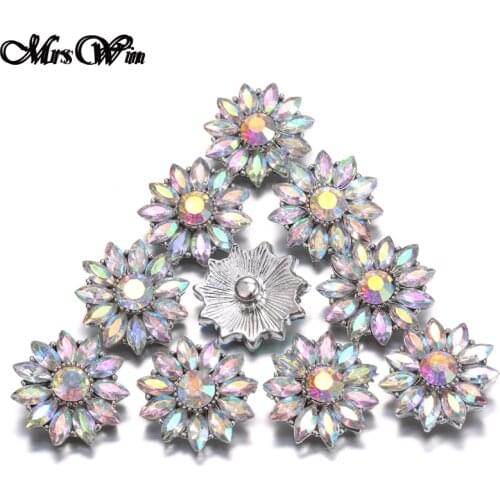 6pcs/lot Crystal Flower 18MM Snap Jewelry fit Snap bracelets bangles Necklace women Mrs Win Snap Jewelry