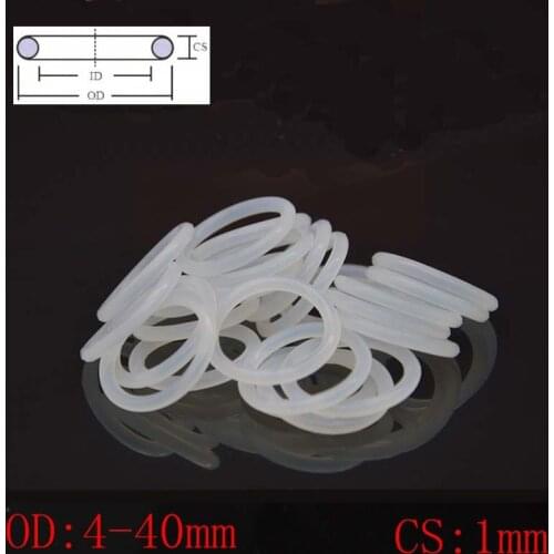 White Food Grade Silicon Rubber O-Ring Seals Washer Cross Section 1mm OD 4-40mm