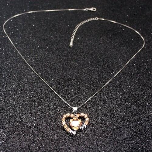 Hermosa Heart Shape Wedding Morganitee Silver Color For Women Charms Pendant Chain Necklace 20 Inch