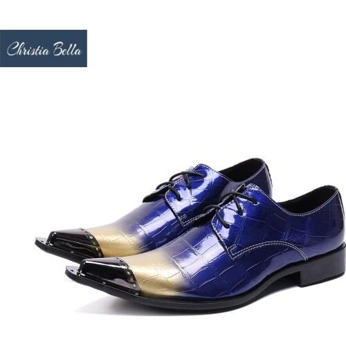 Christia Bella British Men Real Leather Oxford Shoes Business Pointed Toe Brogue Shoes Party Lace Up Dress Shoes Large Size