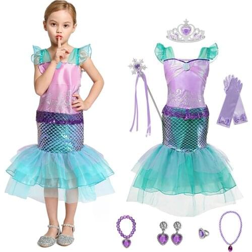 Carnival Kids Mermaid Ariel Fancy Costume Dress Girl Sequin Princess Birthday Party Halloween Cosplay Mermaid Girl Dress JYF