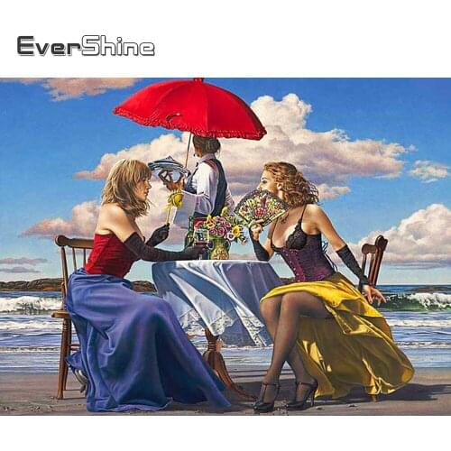 Evershine Diamond Painting Woman Cross Stitch Kit Diamond Embroidery Seaside 5D DIY Full Drill Square Mosaic Portrait Handicraft