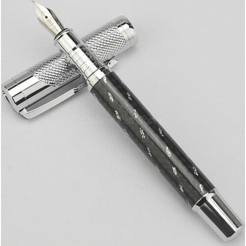 Fuliwen Metal Black And White Carbon Fiber Fountain Pen Broad Nib 0.7mm Professional Stationery Supplies Writing Tool Gift