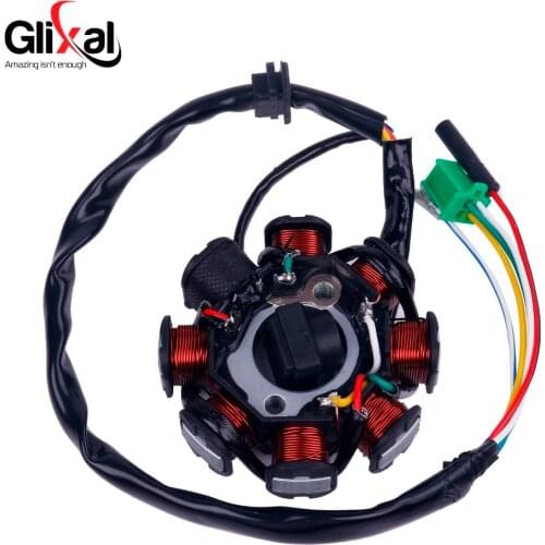 Glixal 8-coil Magneto Alternator Stator for GY6 125cc 150cc 152QMI 157QMJ Chinese Scooter Moped ATV Go Kart Quad Engine (3+2)