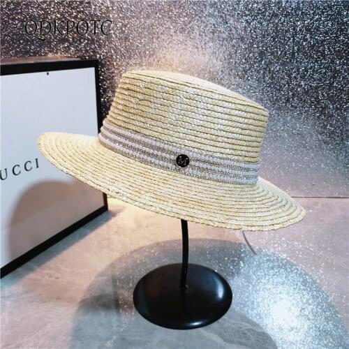 2021 Cap Summer New Women Wheat Straw Weave Sun Hats Fashion French Flash Drilling Flat Top Sun Protection Shading Hat QDKPOTC