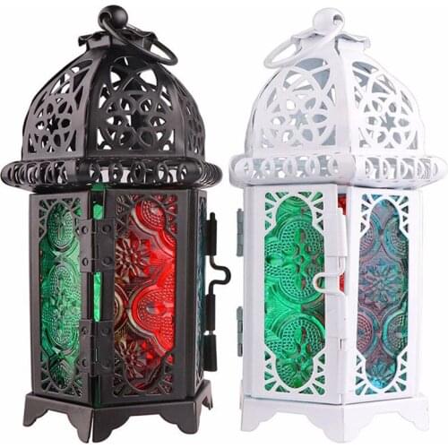 Classic Moroccan Decor Windproof Candle Holders Votive Iron Glass Hanging Candlestick Candle Lantern Party Home Wedding Decor