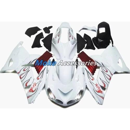 Motorcycle Fairings Kit Fit For Ninja zx-14r 2006 2007 2008 2009 2010 2011 Bodywork Set High Quality ABS White Ren Flame