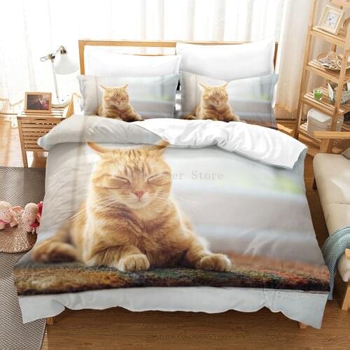 3D Bedding Sets White Duvet Quilt Cover Set Comforter Bed Linen Pillowcase King Queen 140*210cm Size Dogs Pet Cat Design