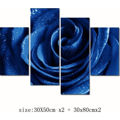 Pretty Rose In Dark Blue With Water drops Wall Art Painting Pictures Print On Canvas Flower Picture For Home Modern Decoration