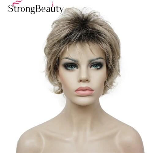 Strong Beauty Short Body Wave Wig Ombre Black to Blonde Wigs Synthetic Hair For African Amrican Woman