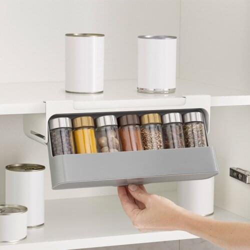 Kitchen Spice Rack Kitchen Organizer Spice Bottle Storage Rack Self-adhesive Under-Shelf Spice Organizer Condiment