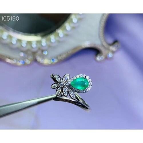 Fashion Silver Emerald Ring for Girl 4mm*6mm Natural Emerald Silver Ring 925 Silver Emerald Ring for Daily Wear