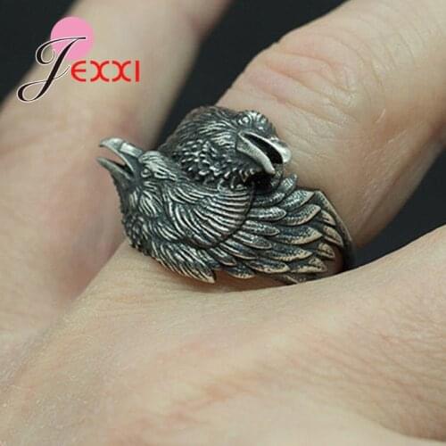 Men Two Entwined Ravens Mens Rings Ravens Norse Mythology Crow Tibetan Silver Rings Nordic Amulet Jewelry Party